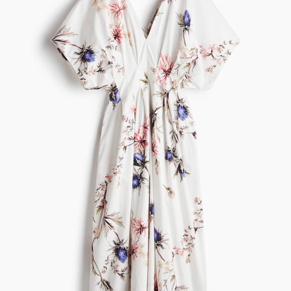 Floral Maxi Cotton Dress in White with Pink and Blue Accents